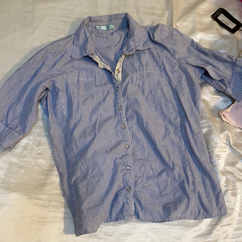 Button down blue and white top